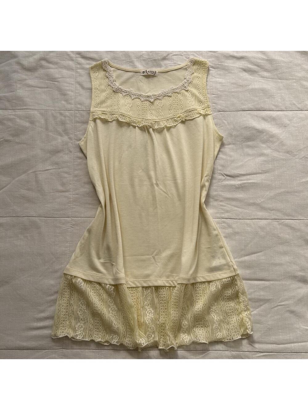 Axes Femme Butter Yellow Lace Layered Cami Top Mori Kei M Japan